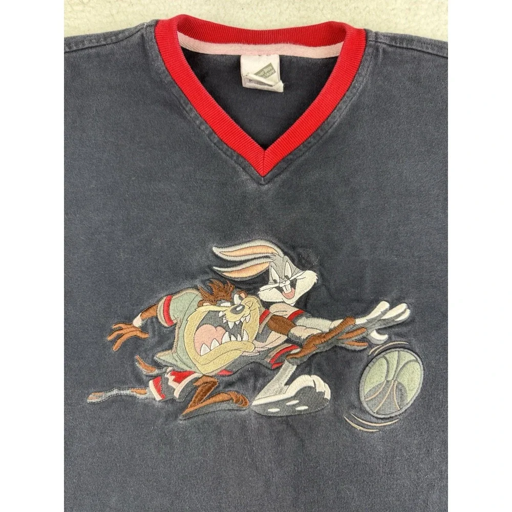 Vtg 90's WARNER BROS BUGS & TAZ Basketball EMBROIDERED SWEATSHIRT Men's Medium